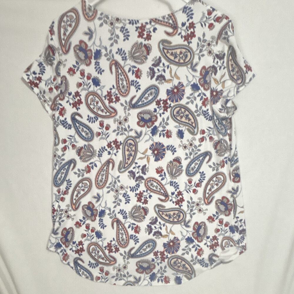 CUPIO Women's Top XL White Paisley Print Round Neck Short Sleeve Pullover - Picture 6 of 7